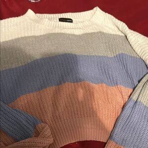 Cozy White and Gray Crew Neck Sweater